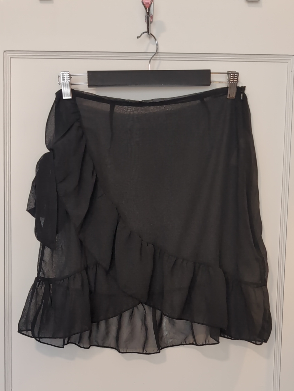 Sheer Black Ruffled Swim Sarong Faux Wrap Skirt for Women